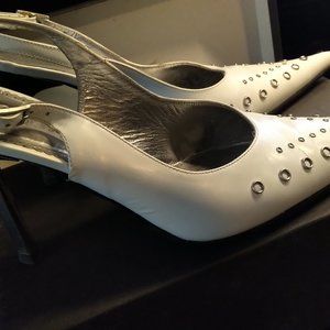 White Slingback Heels with Metallic Stud Detail